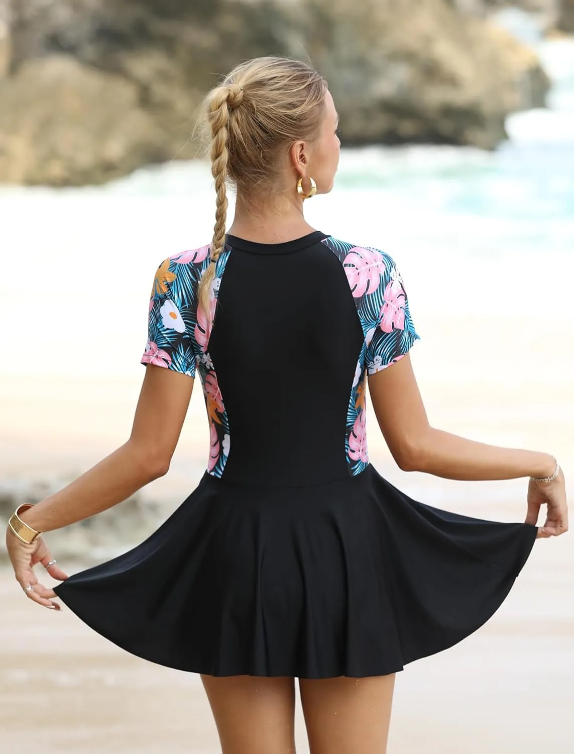 Rash Guard for Women Short Sleeve One Piece Swimsuit UV UPF 50  Swim Shirt Bathing Suit Modest Swimwear