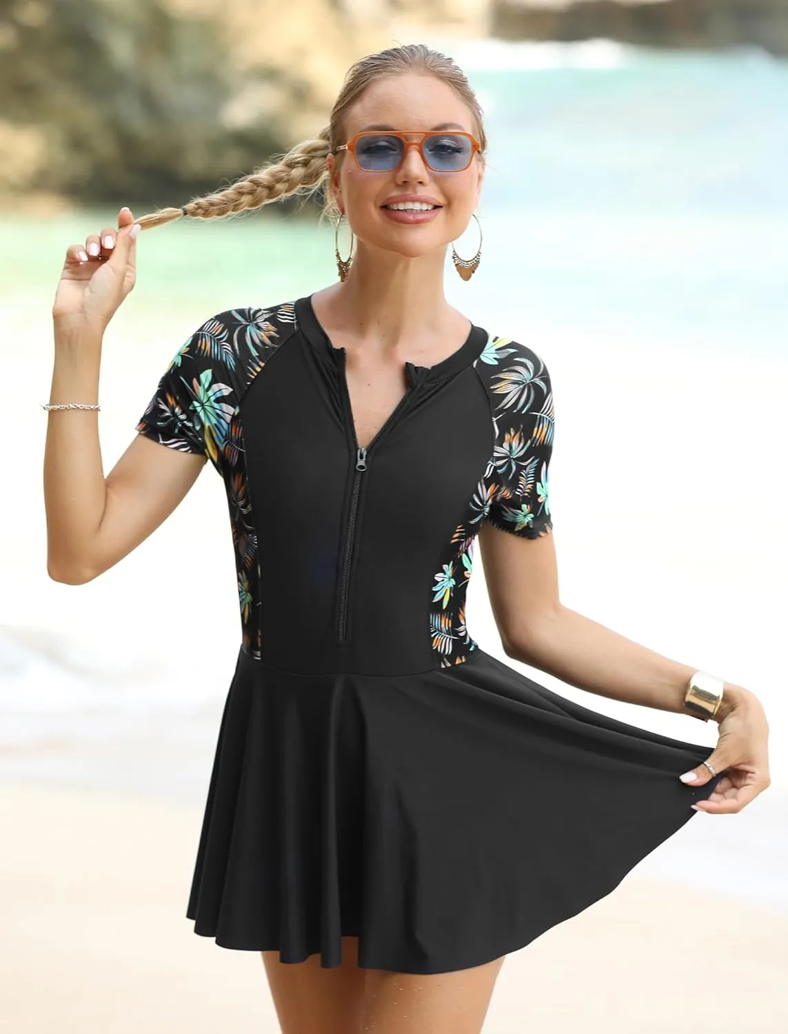 Rash Guard for Women Short Sleeve One Piece Swimsuit UV UPF 50  Swim Shirt Bathing Suit Modest Swimwear