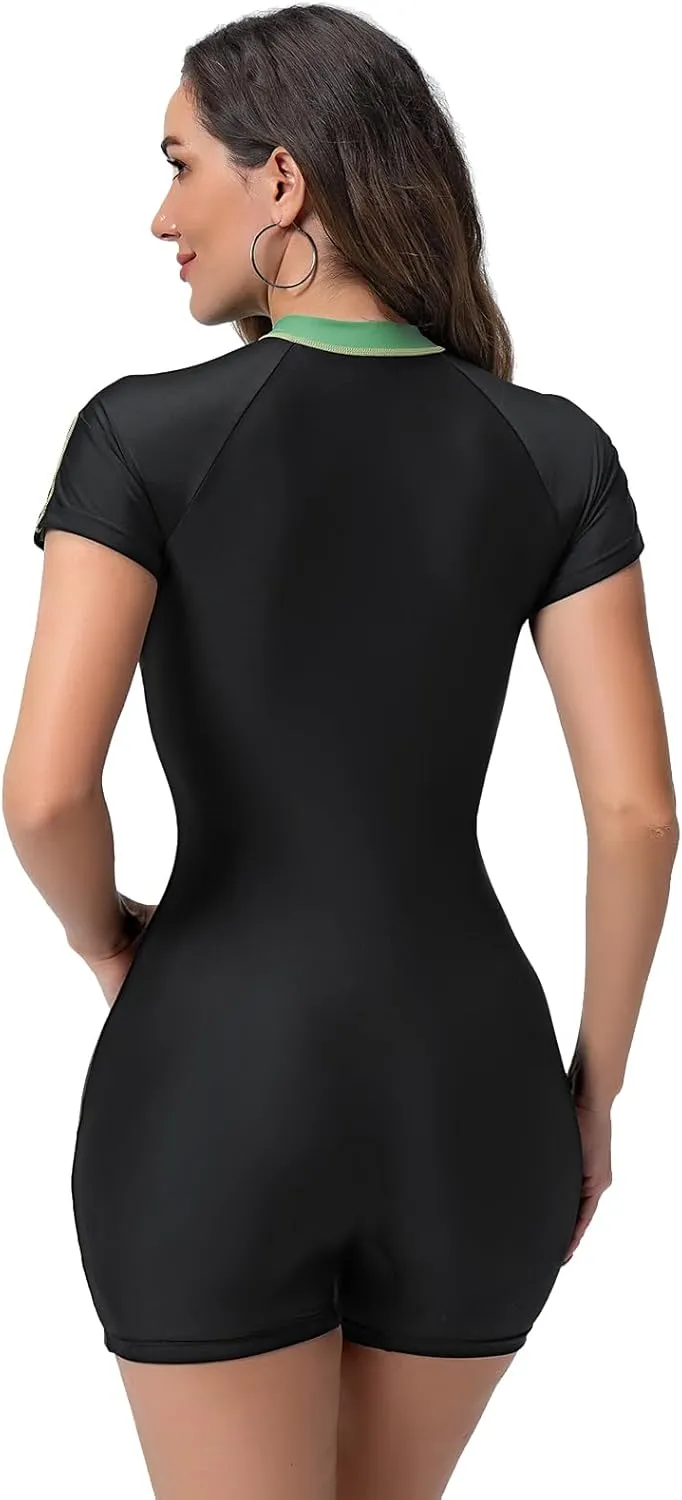 Rashguard Swimsuit for Women Short Sleeve One Piece Swimwear Sun Protection Surfing Bathing Suit Wetsuit UPF 50 