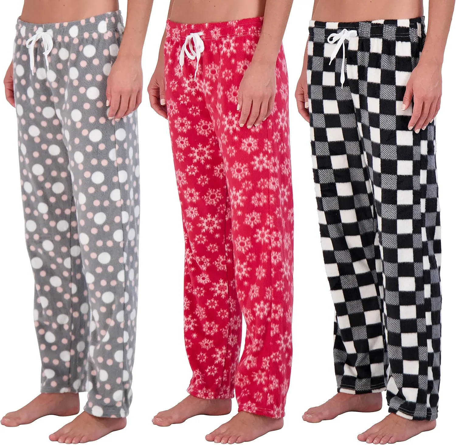 Real Essentials 3 Pack: Womens Fleece Ultra-Soft Comfy Pajama Lounge Pants Sleepwear (Available in Plus Size)