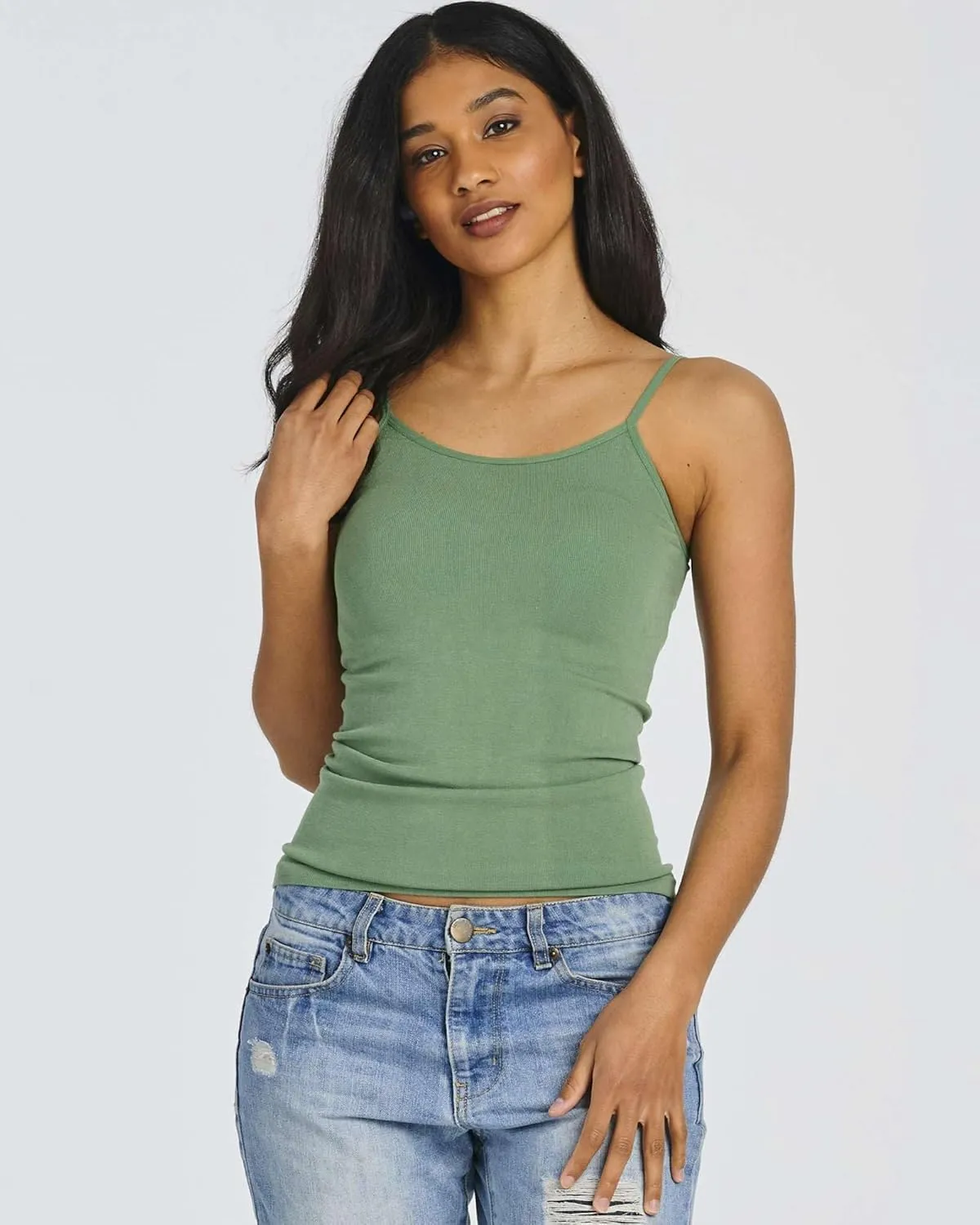 Real Essentials 5 Pack: Women's Ribbed Spaghetti Strap Camisole Seamless Tank Top