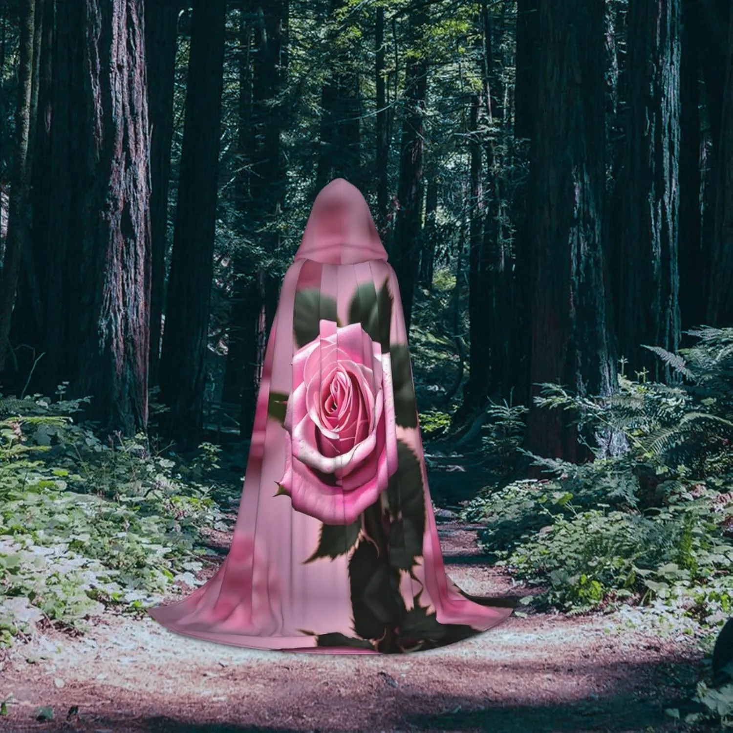 Red And Rose Hooded Cloak Coat Winter Warm Long Cloak Cosplay Costumes Outerwear Carnivals Hoodies Capes