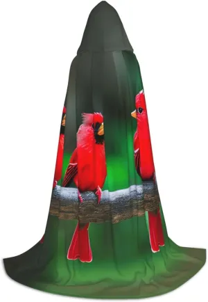 Red Cute Birds Hooded Cloak Coat Winter Warm Long Cloak Cosplay Costumes Outerwear Carnivals Hoodies Capes