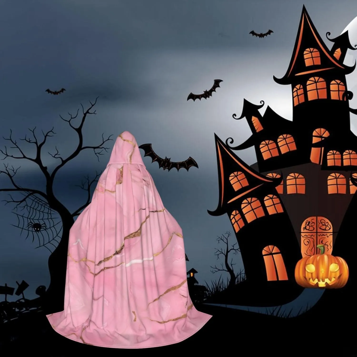 Red Marble Texture Hooded Cloak Coat Winter Warm Long Cloak Cosplay Costumes Outerwear Carnivals Hoodies Capes