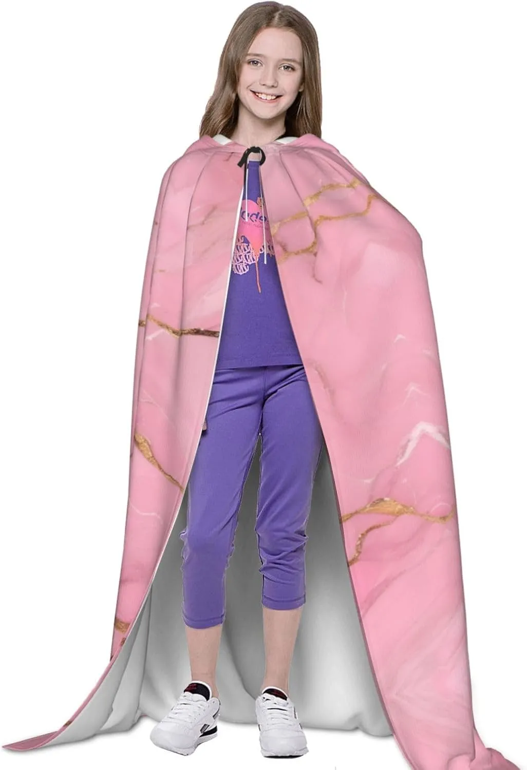 Red Marble Texture Hooded Cloak Coat Winter Warm Long Cloak Cosplay Costumes Outerwear Carnivals Hoodies Capes