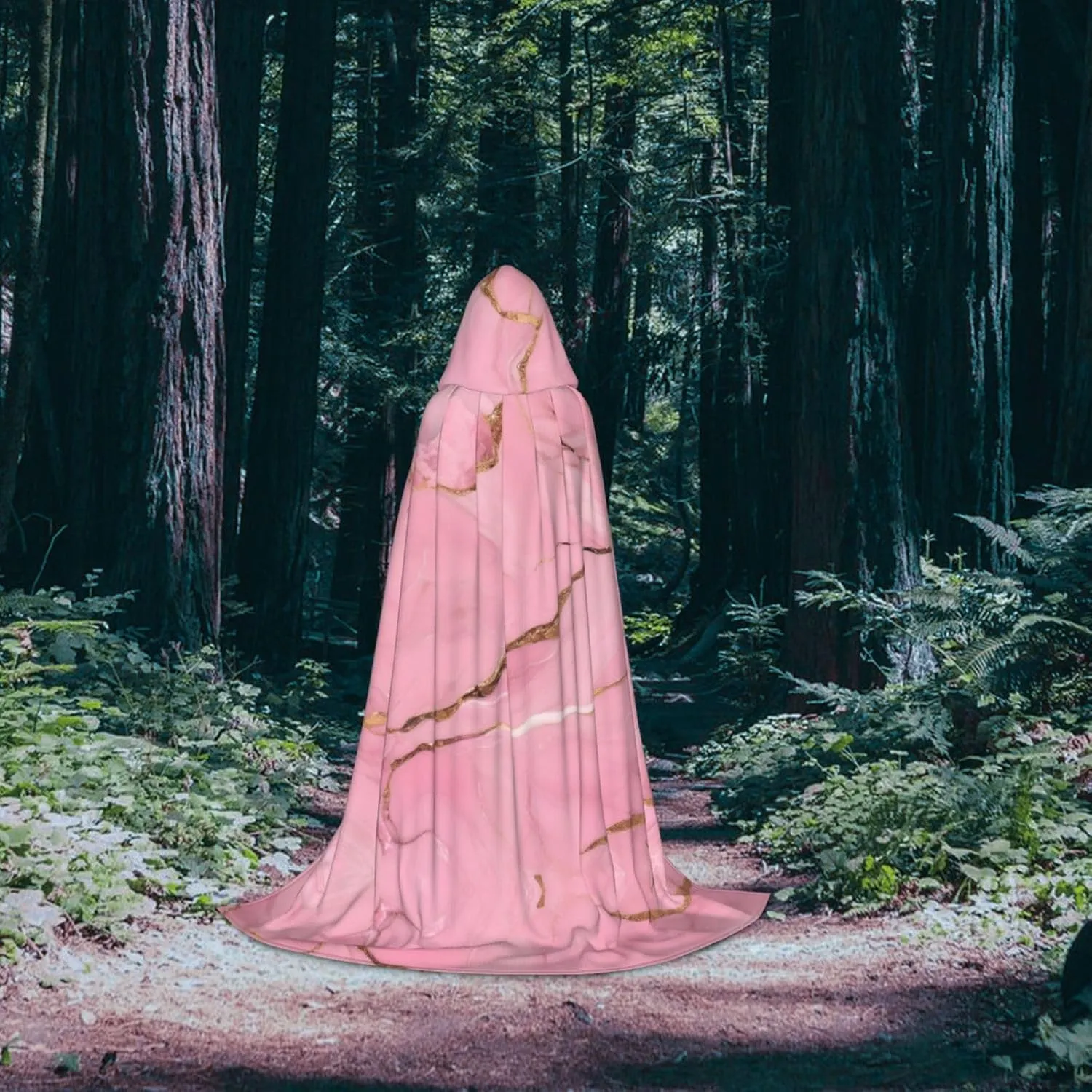 Red Marble Texture Hooded Cloak Coat Winter Warm Long Cloak Cosplay Costumes Outerwear Carnivals Hoodies Capes