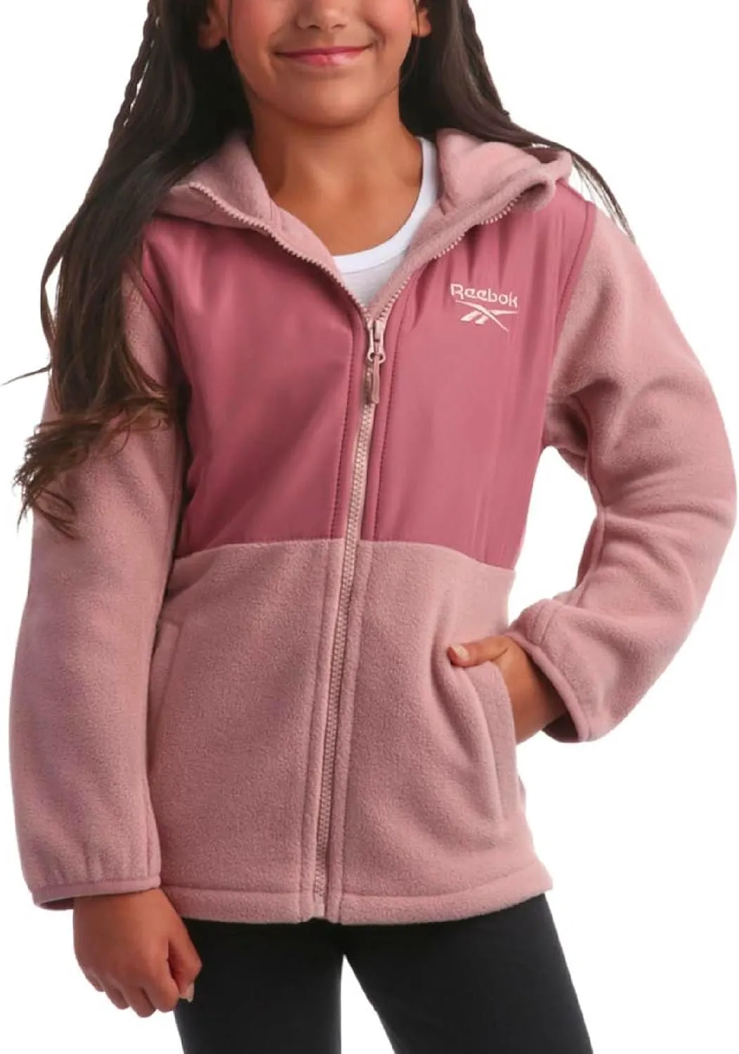Reebok Girls' Fleece Jacket - Polar Fleece Hoodie Sweatshirt Jacket - Lightweight Coat for Girls (4-16)