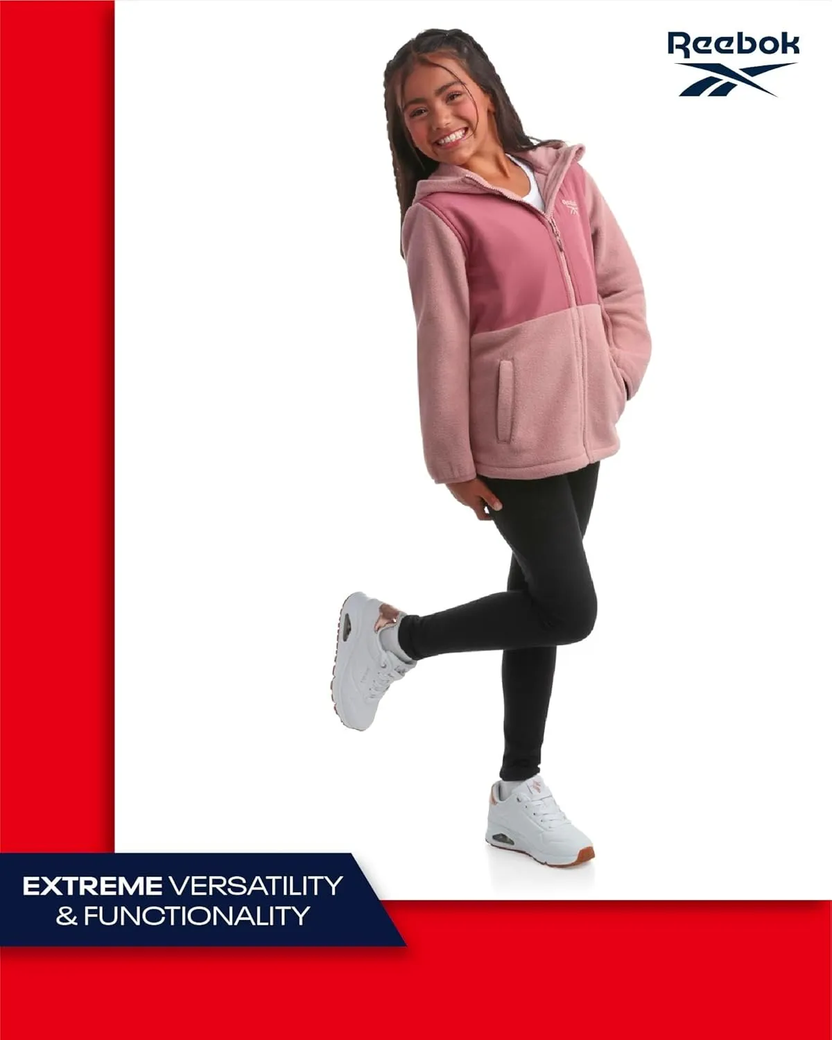 Reebok Girls' Fleece Jacket - Polar Fleece Hoodie Sweatshirt Jacket - Lightweight Coat for Girls (4-16)