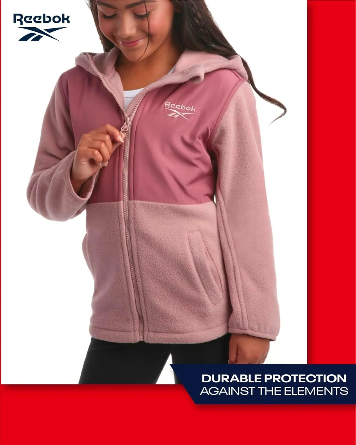 Reebok Girls' Fleece Jacket - Polar Fleece Hoodie Sweatshirt Jacket - Lightweight Coat for Girls (4-16)