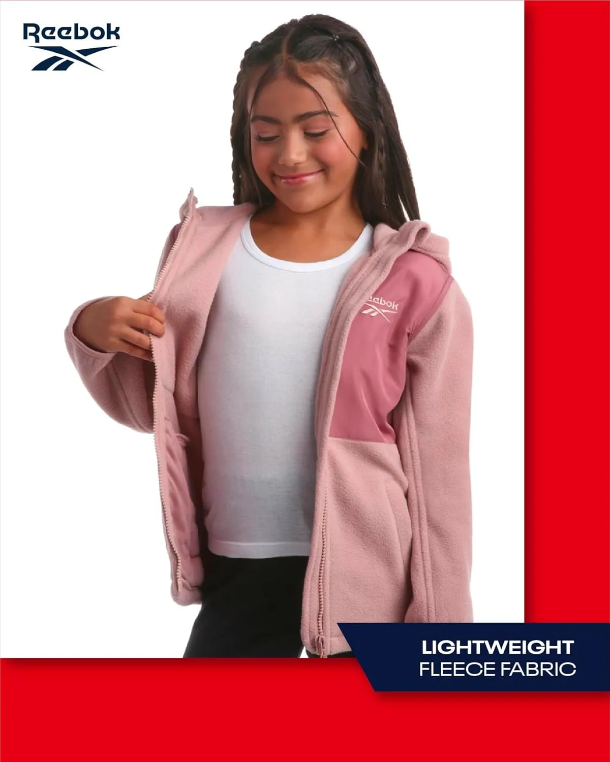 Reebok Girls' Fleece Jacket - Polar Fleece Hoodie Sweatshirt Jacket - Lightweight Coat for Girls (4-16)