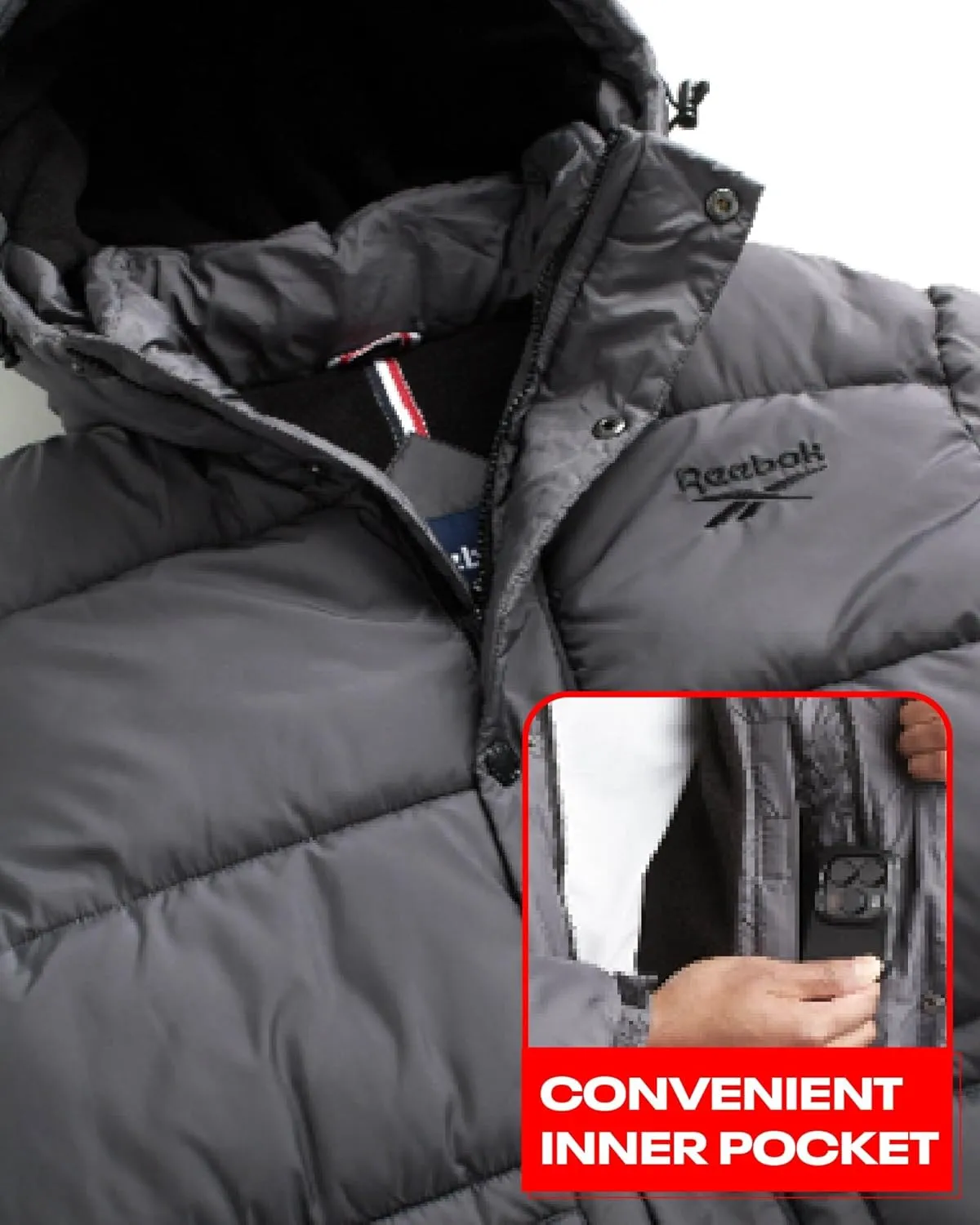 Reebok Men Winter Jacket - Puffer Parka Coat - Heavyweight Ski Jacket for Men, M-XXL