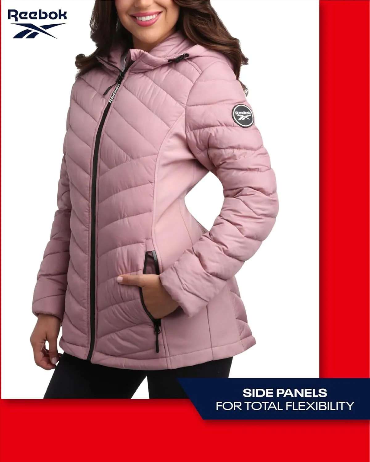 Reebok Women's Jacket - Lightweight Quilted Puffer Parka Coat with Flex Stretch Panels  Casual Jacket for Women (S-XL)