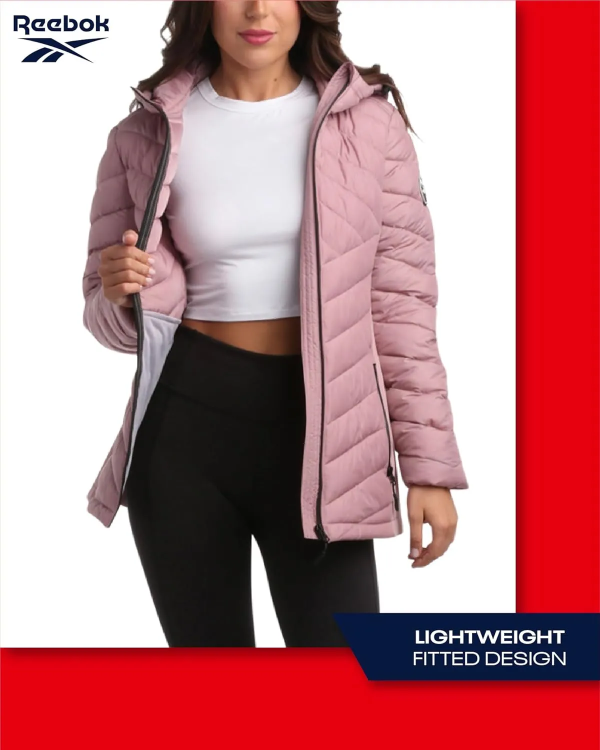 Reebok Women's Jacket - Lightweight Quilted Puffer Parka Coat with Flex Stretch Panels  Casual Jacket for Women (S-XL)