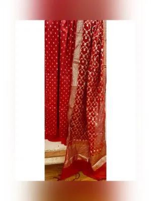 Regal Elegance: Red Banarasi Cotton Silk Handloom Suit Set