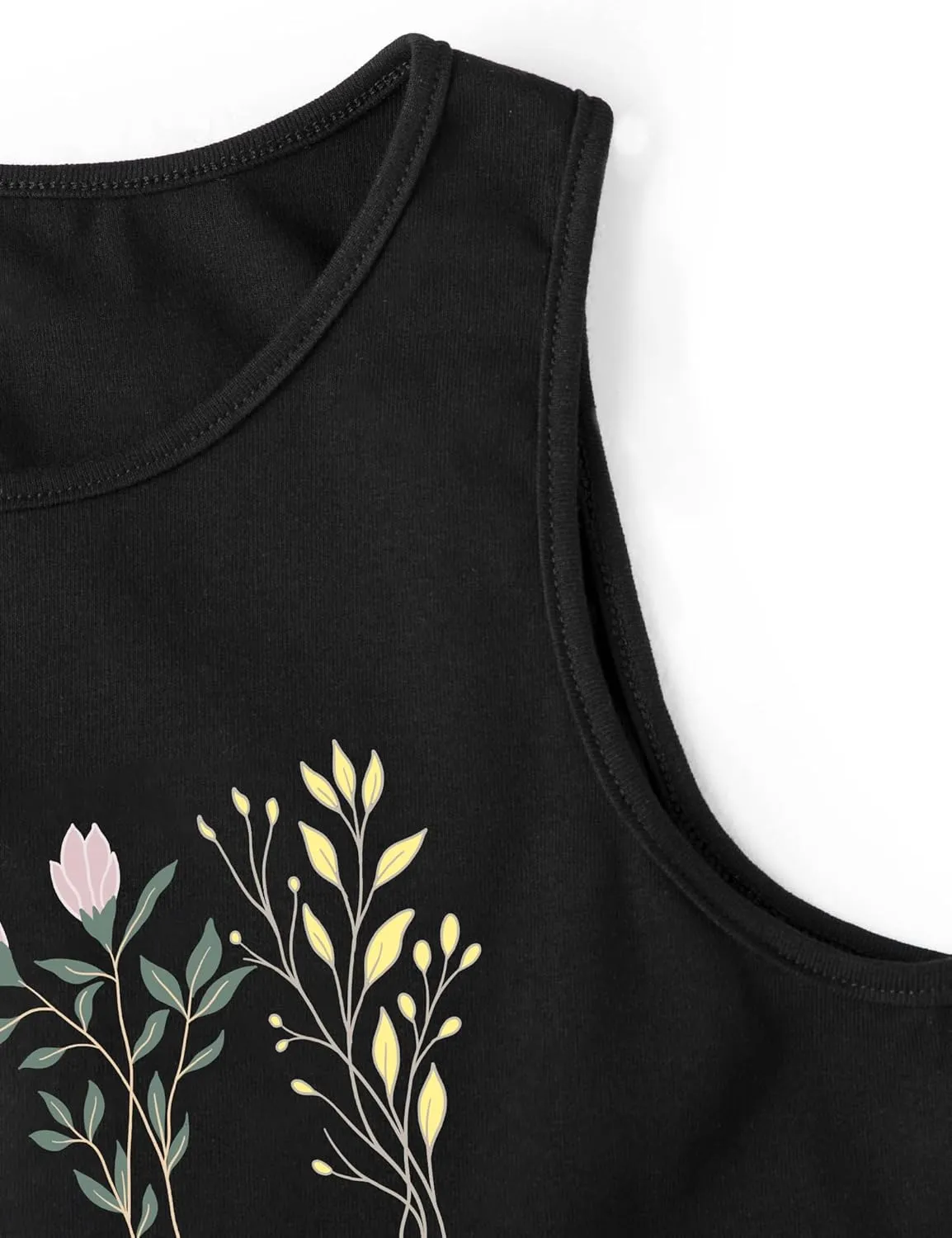 Remidoo Women's Casual Sleeveless Graphic Cropped Top Crewneck Tank Top Shirts