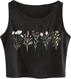 Remidoo Women's Casual Sleeveless Graphic Cropped Top Crewneck Tank Top Shirts