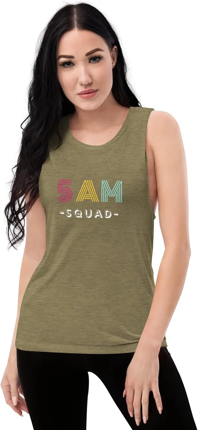 Retro 5AM Squad Cross, Fit Tank Top, Gym Tank Top, Womens Workout Tank Top, Ladies Muscle Tank Heather Olive