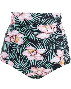 Retro Ruched High Waist Tummy Control Tankini Bottom