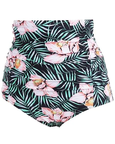Retro Ruched High Waist Tummy Control Tankini Bottom