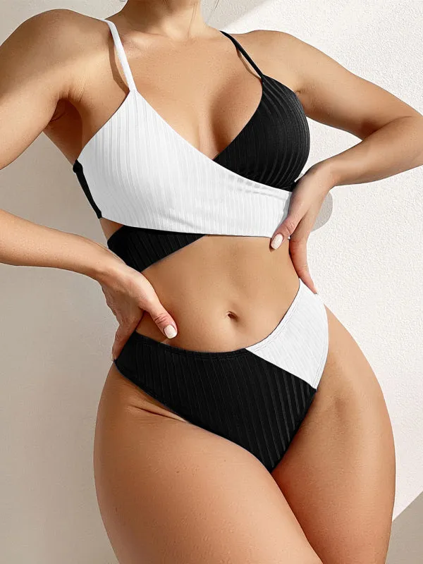 Ribbed Cross Strap Bikini
