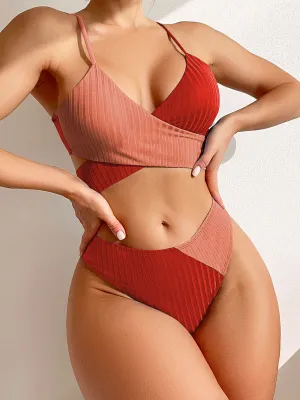 Ribbed Cross Strap Bikini