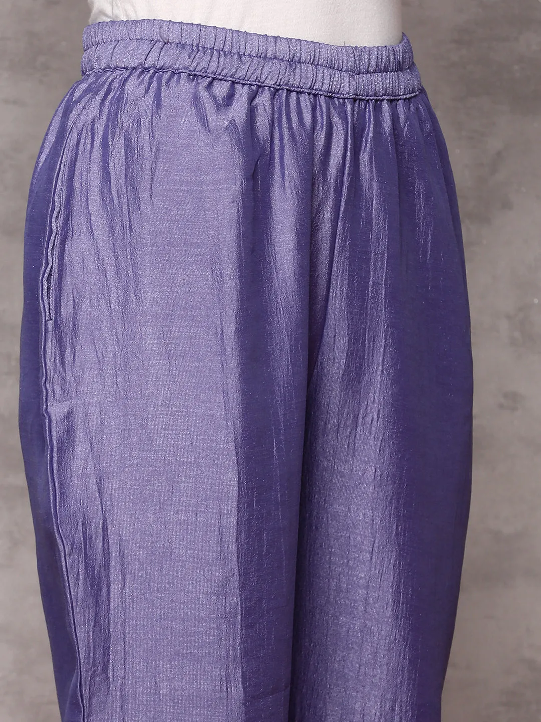 Rich Purple Poly Crepe Sequin Embroidered Kurta Set with Straight Botoom and Flowy Floral Printed Dupatta