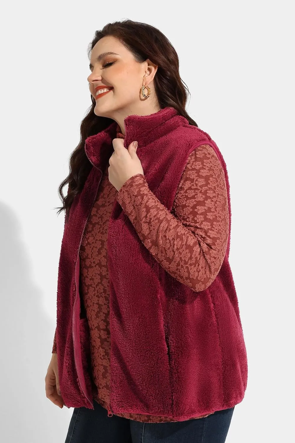 RITERA Women's Plus Size Fleece Vests Stand Collar Sleeveless Jackets Zip Up Fall Winter Outerwear with Pockets XL-5XL