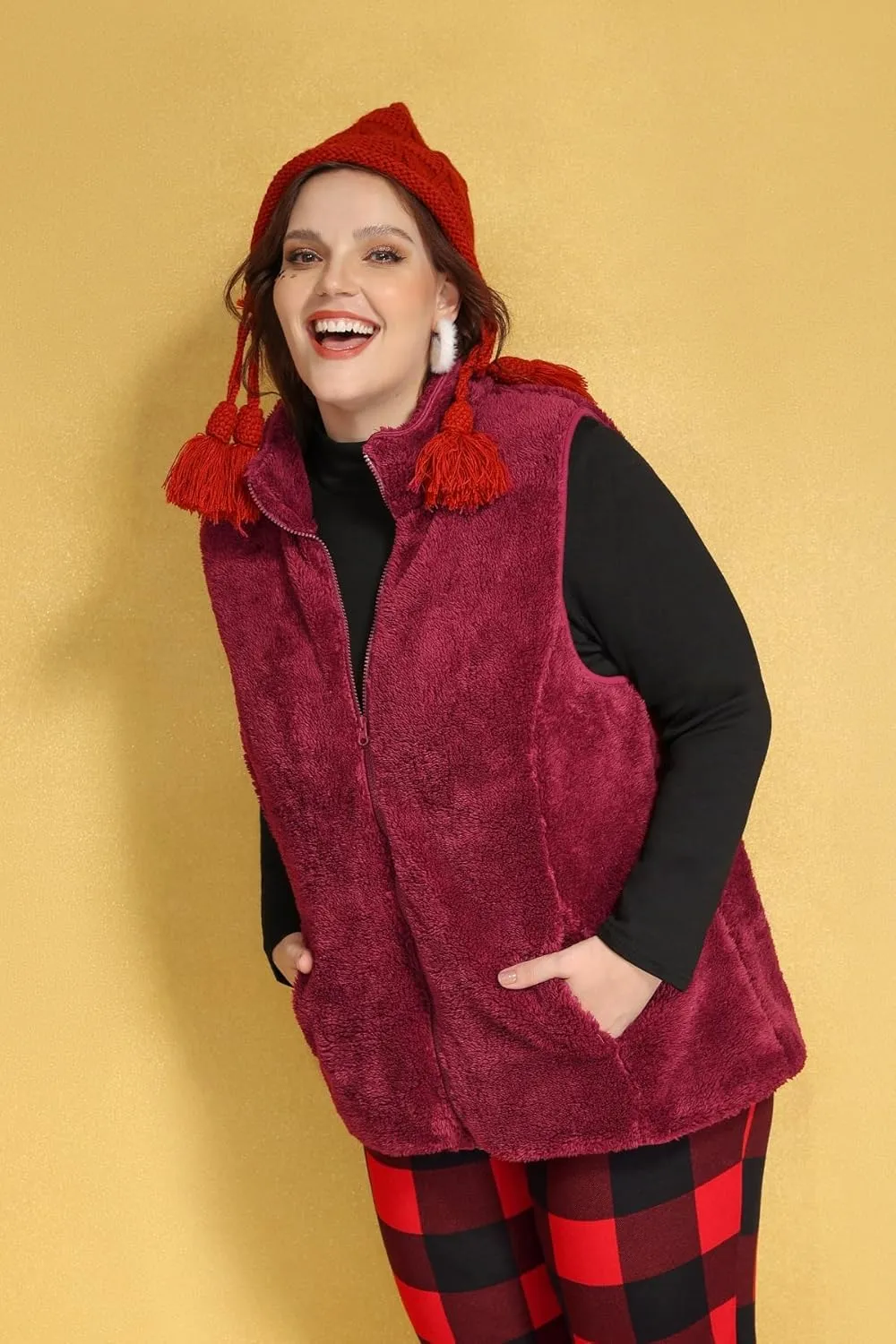 RITERA Women's Plus Size Fleece Vests Stand Collar Sleeveless Jackets Zip Up Fall Winter Outerwear with Pockets XL-5XL