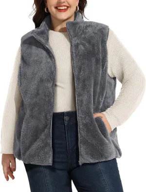 RITERA Women's Plus Size Fleece Vests Stand Collar Sleeveless Jackets Zip Up Fall Winter Outerwear with Pockets XL-5XL