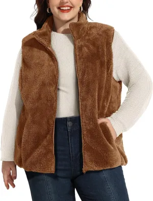 RITERA Women's Plus Size Fleece Vests Stand Collar Sleeveless Jackets Zip Up Fall Winter Outerwear with Pockets XL-5XL