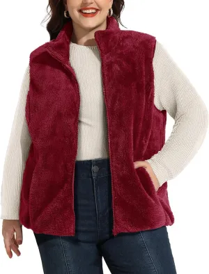 RITERA Women's Plus Size Fleece Vests Stand Collar Sleeveless Jackets Zip Up Fall Winter Outerwear with Pockets XL-5XL