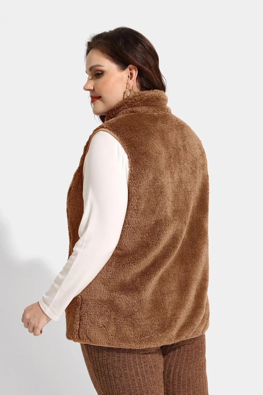 RITERA Women's Plus Size Fleece Vests Stand Collar Sleeveless Jackets Zip Up Fall Winter Outerwear with Pockets XL-5XL