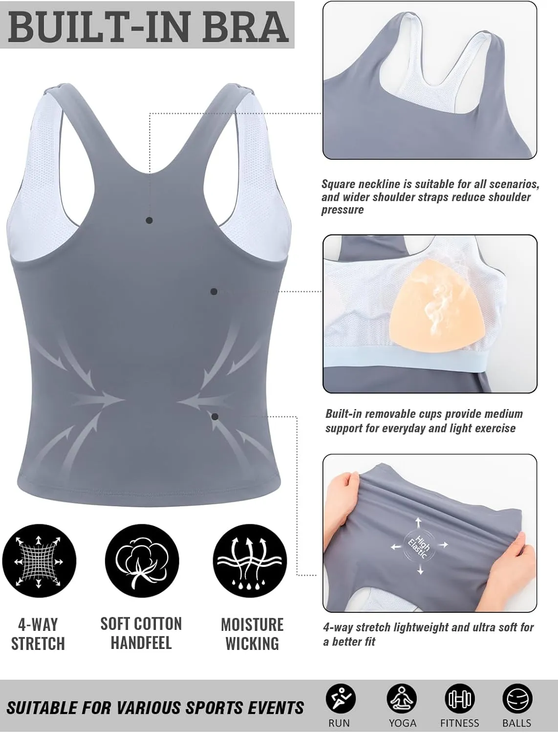 RUNNING GIRL Sports Bras for Women, Racerback Tank Tops with Built in Bras Activewear Yoga Workout Tops for Women