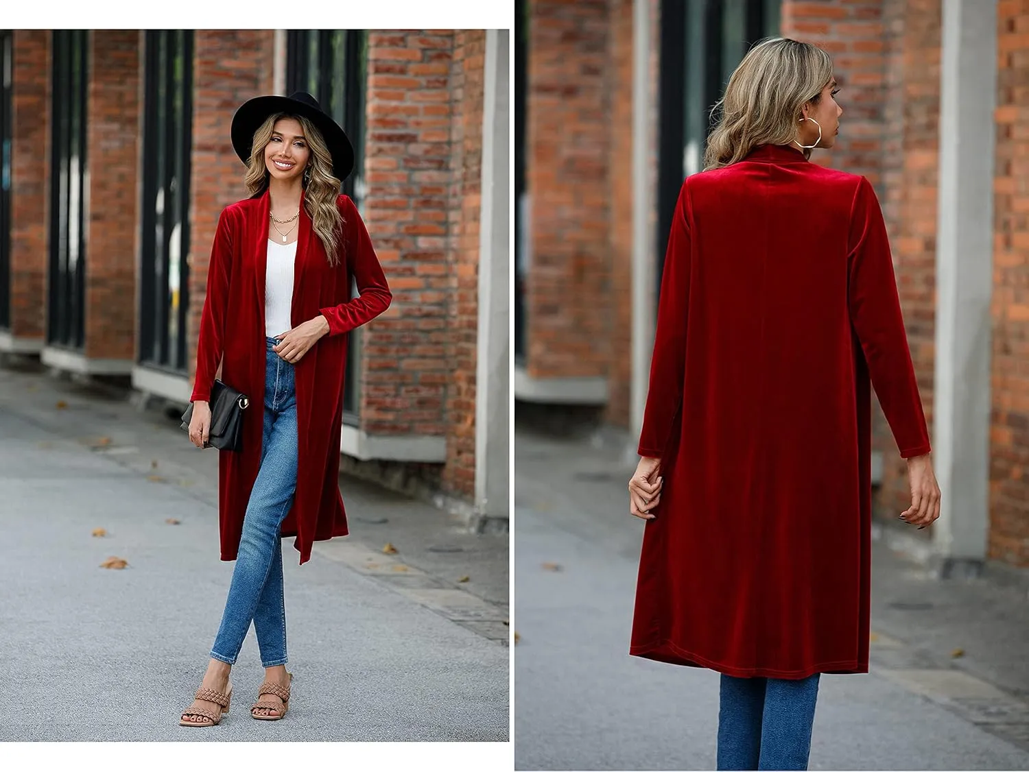 R.Vivimos Women's Long Sleeves Casual Velvet Jacket Open Front Cardigan Coat Outerwear