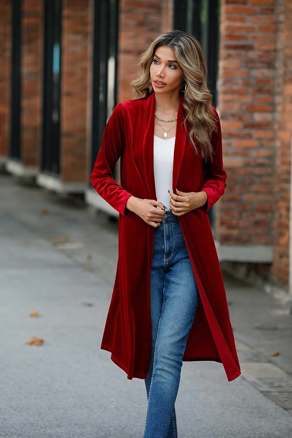 R.Vivimos Women's Long Sleeves Casual Velvet Jacket Open Front Cardigan Coat Outerwear