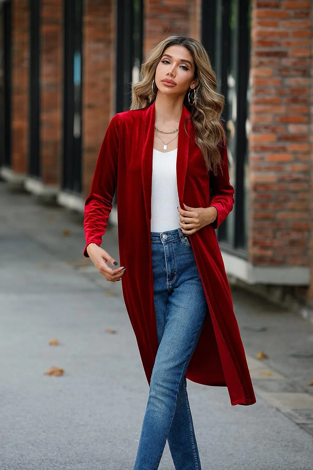 R.Vivimos Women's Long Sleeves Casual Velvet Jacket Open Front Cardigan Coat Outerwear