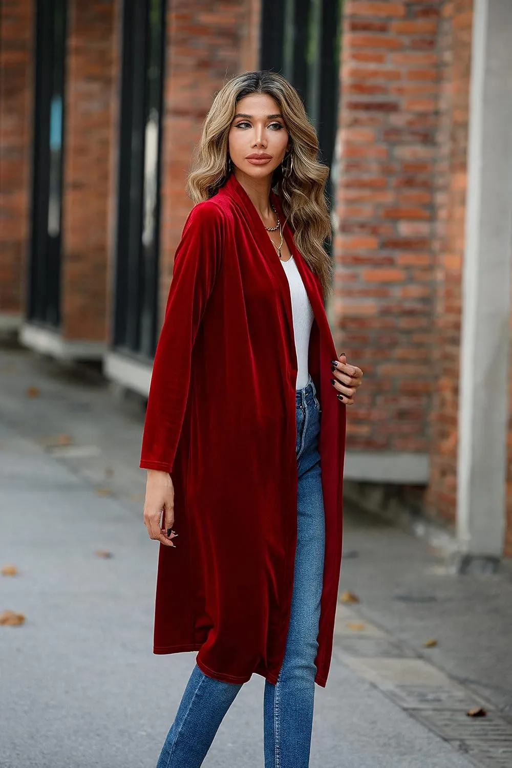 R.Vivimos Women's Long Sleeves Casual Velvet Jacket Open Front Cardigan Coat Outerwear