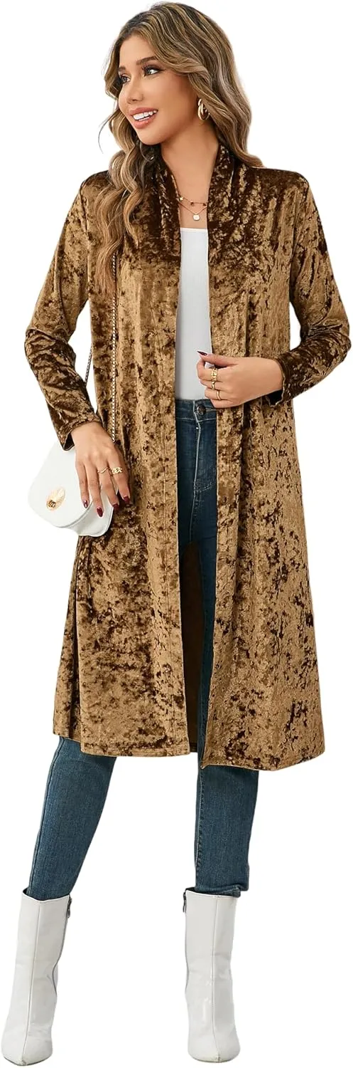 R.Vivimos Women's Long Sleeves Casual Velvet Jacket Open Front Cardigan Coat Outerwear