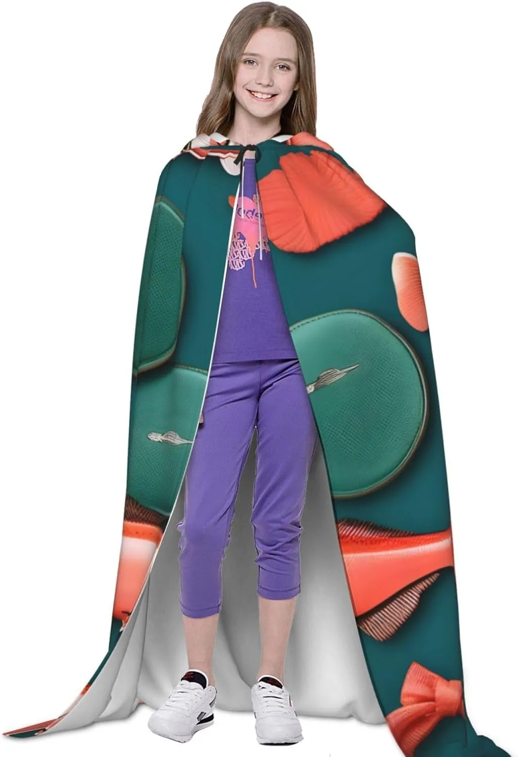 Salmon Pattern Hooded Cloak Coat Winter Warm Long Cloak Cosplay Costumes Outerwear Carnivals Hoodies Capes