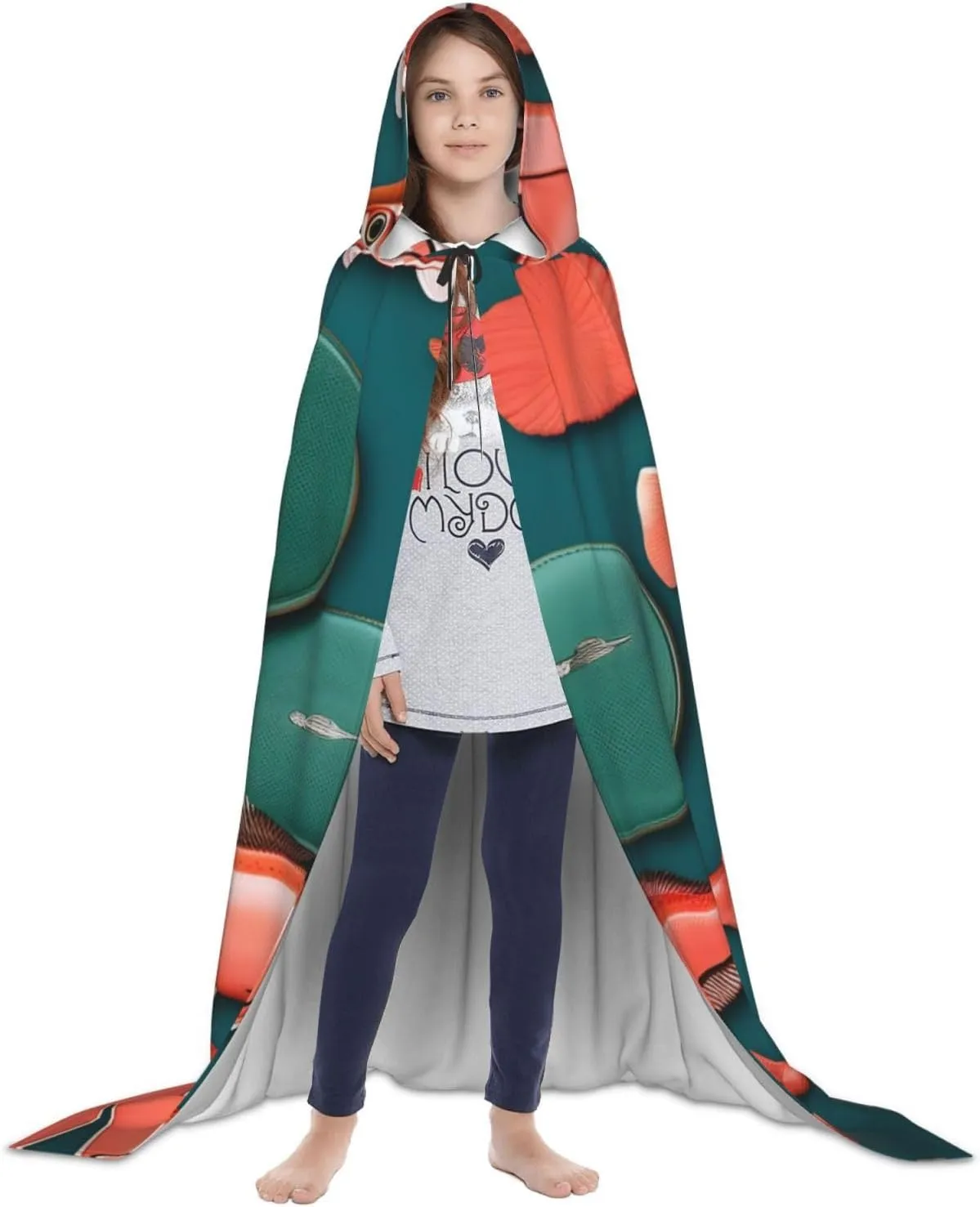 Salmon Pattern Hooded Cloak Coat Winter Warm Long Cloak Cosplay Costumes Outerwear Carnivals Hoodies Capes