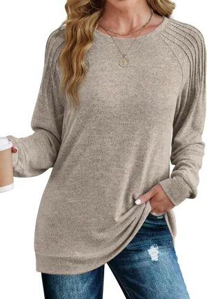 Saloogoe Sweatshirt for Women Crewneck Pleated Long Sleeve Shirts Tunic Tops Fashion Winter Clothing 2025