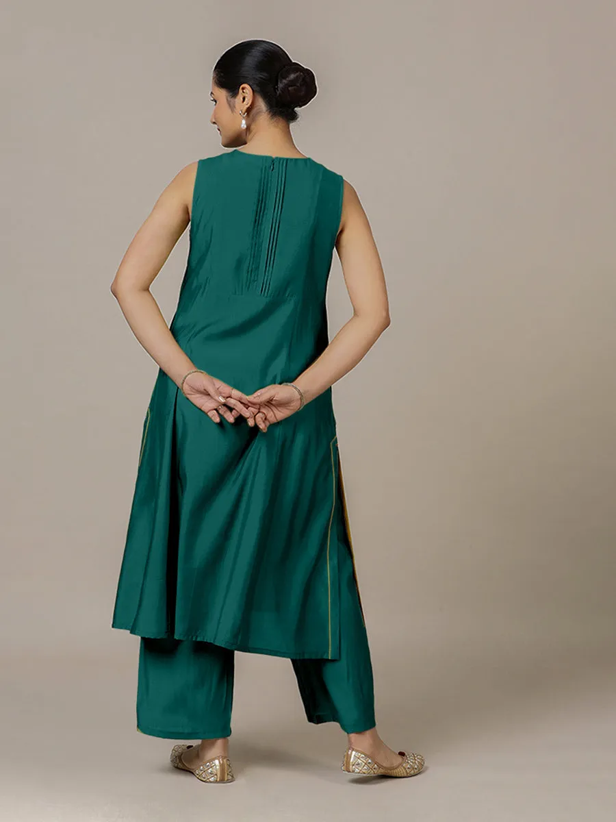 Sameera x Rozaana | A Line Kurta in Peacock Green with Thread Work | Coords or Only Kurta