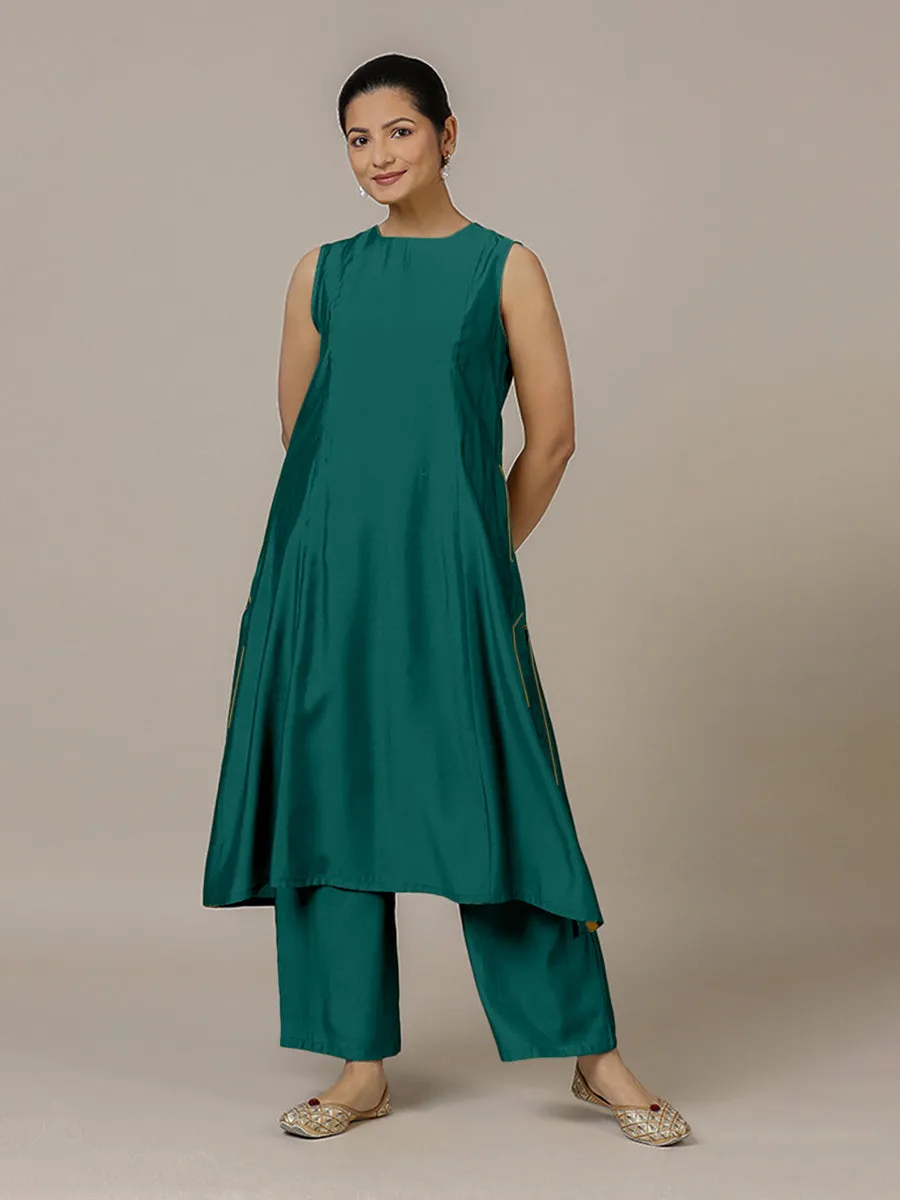Sameera x Rozaana | A Line Kurta in Peacock Green with Thread Work | Coords or Only Kurta