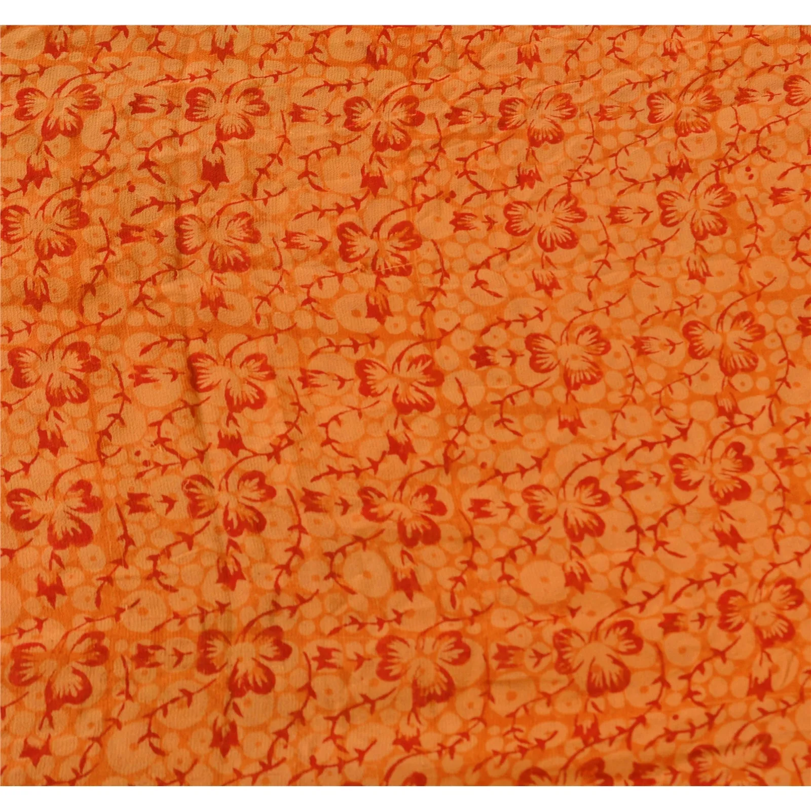 Sanskriti Vintage 100% Pure Georgette Silk Saree Orange Printed Sari Craft Dress Fabric
