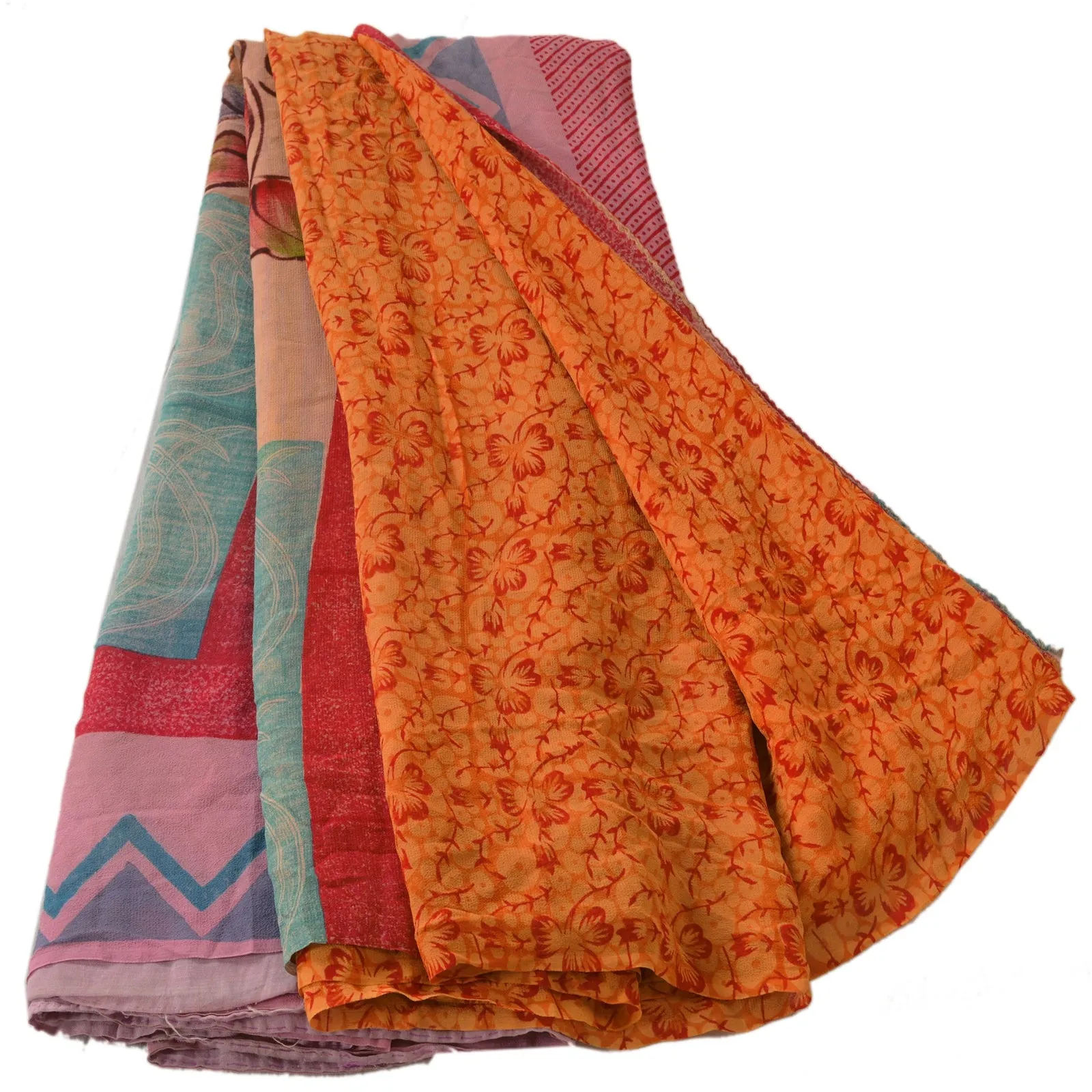 Sanskriti Vintage 100% Pure Georgette Silk Saree Orange Printed Sari Craft Dress Fabric