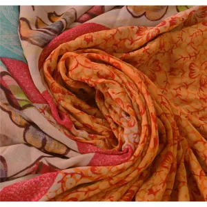 Sanskriti Vintage 100% Pure Georgette Silk Saree Orange Printed Sari Craft Dress Fabric