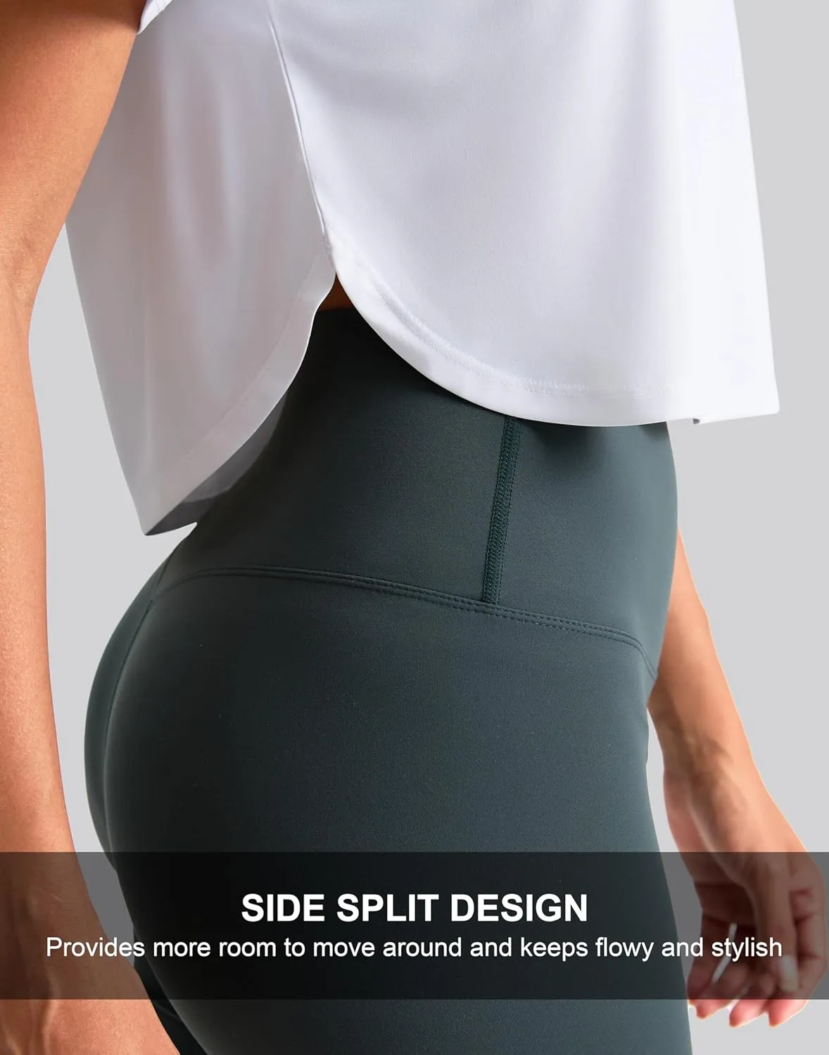 SANTINY Workout Crop Tops for Women Short Sleeve Athletic Shirts Cropped T-Shirt Yoga Gym Tops with Split Hem