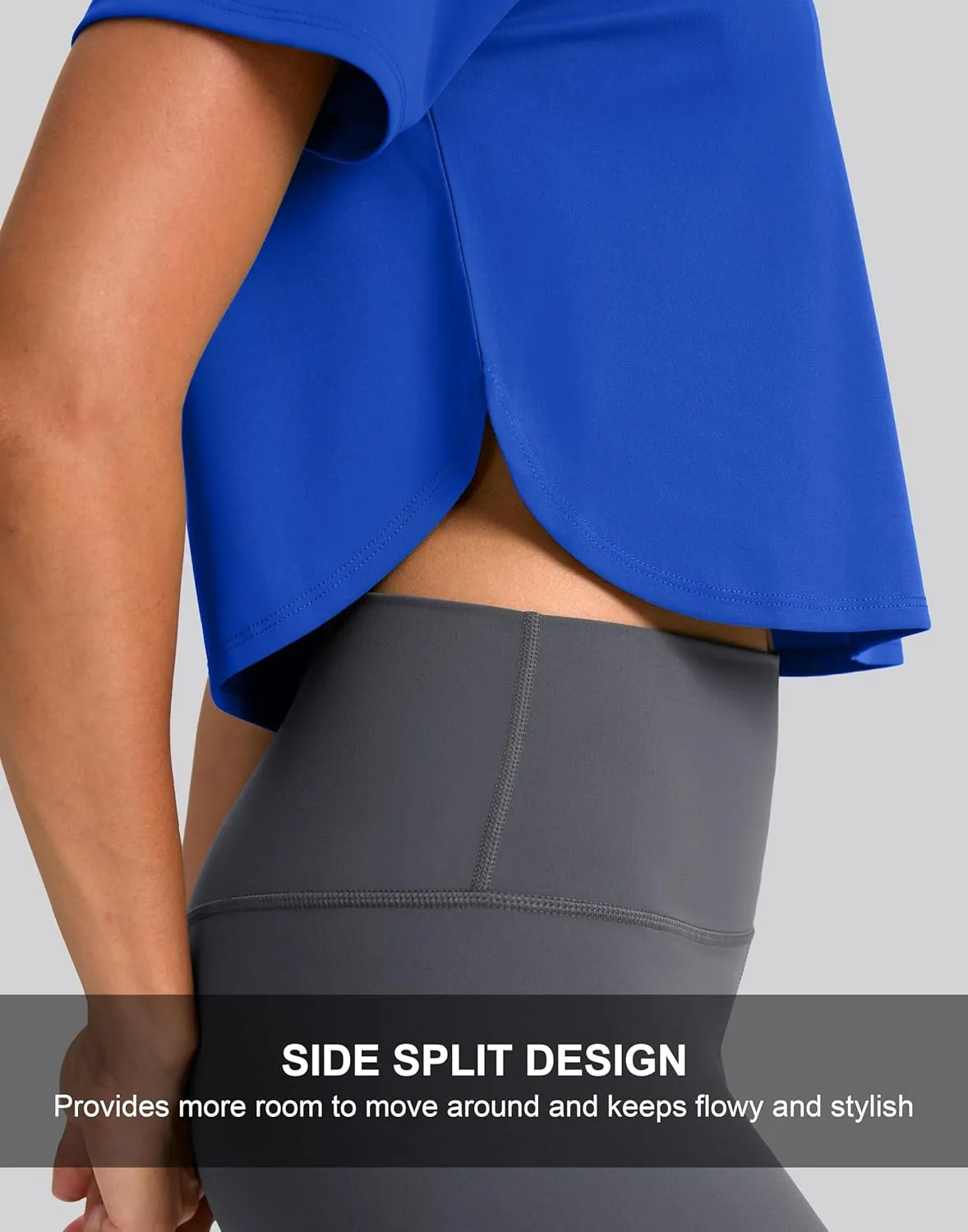 SANTINY Workout Crop Tops for Women Short Sleeve Athletic Shirts Cropped T-Shirt Yoga Gym Tops with Split Hem