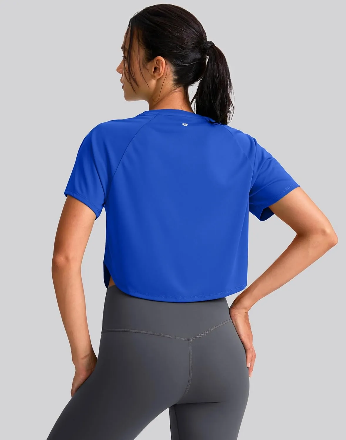 SANTINY Workout Crop Tops for Women Short Sleeve Athletic Shirts Cropped T-Shirt Yoga Gym Tops with Split Hem