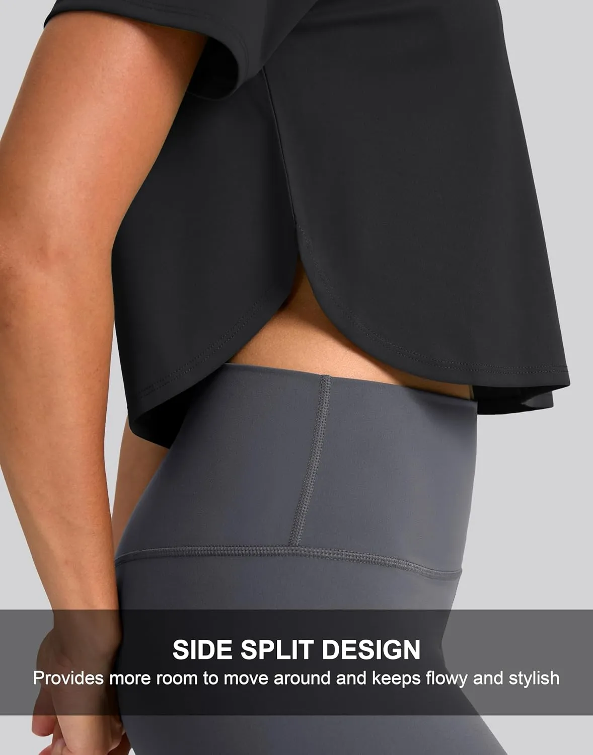 SANTINY Workout Crop Tops for Women Short Sleeve Athletic Shirts Cropped T-Shirt Yoga Gym Tops with Split Hem